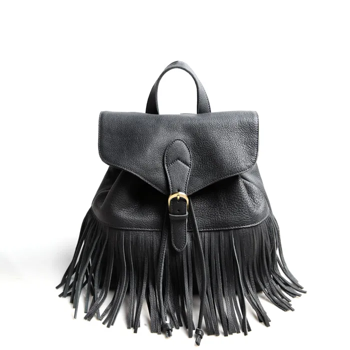 Boho Womens Leather Fringe Backpack Purse Hippie Backpack Bags for Women