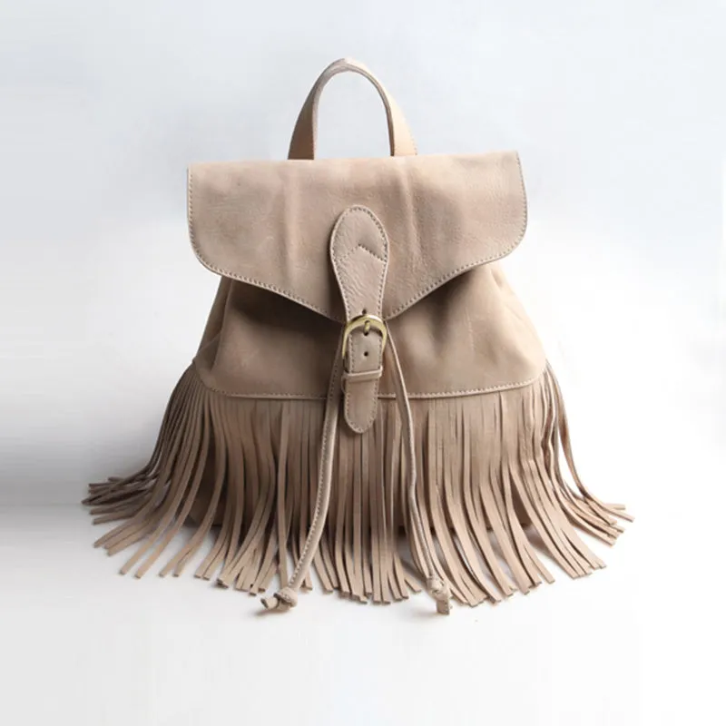 Boho Womens Leather Fringe Backpack Purse Hippie Backpack Bags for Women