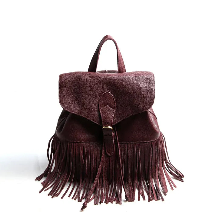 Boho Womens Leather Fringe Backpack Purse Hippie Backpack Bags for Women