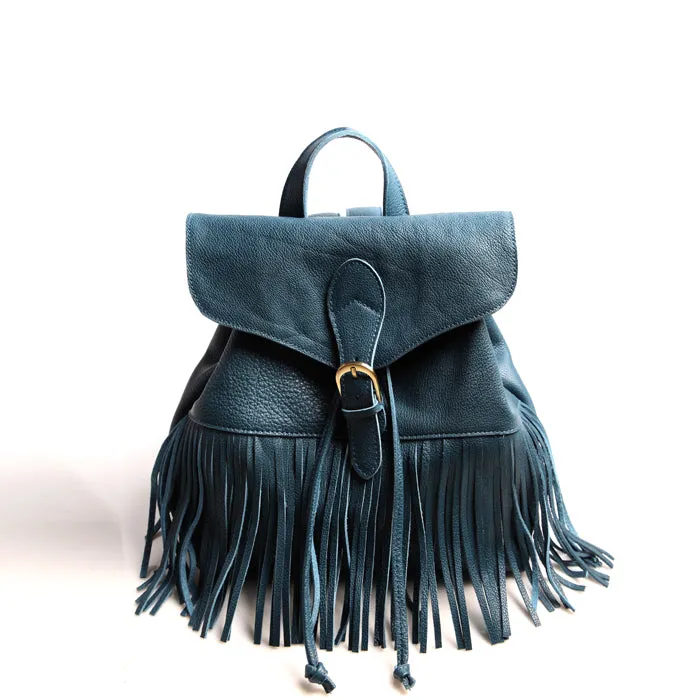 Boho Womens Leather Fringe Backpack Purse Hippie Backpack Bags for Women