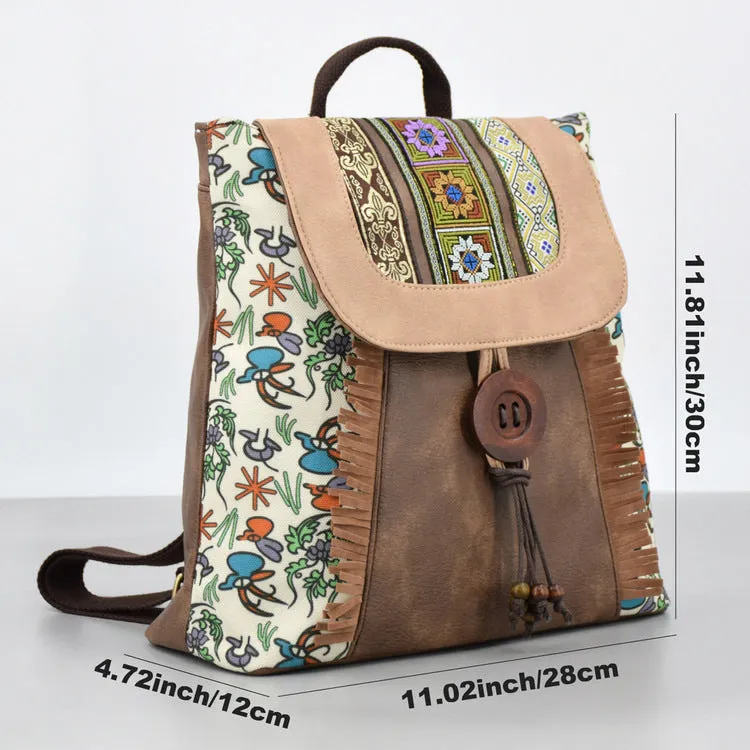 Boho Womens Vegan Backpack Purse Small Ladies Brown Rucksack Bag