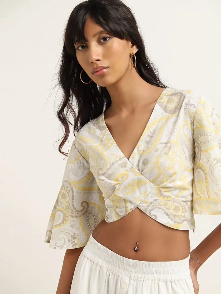 Bombay Paisley Beige Paisley Cotton Cropped Blouse