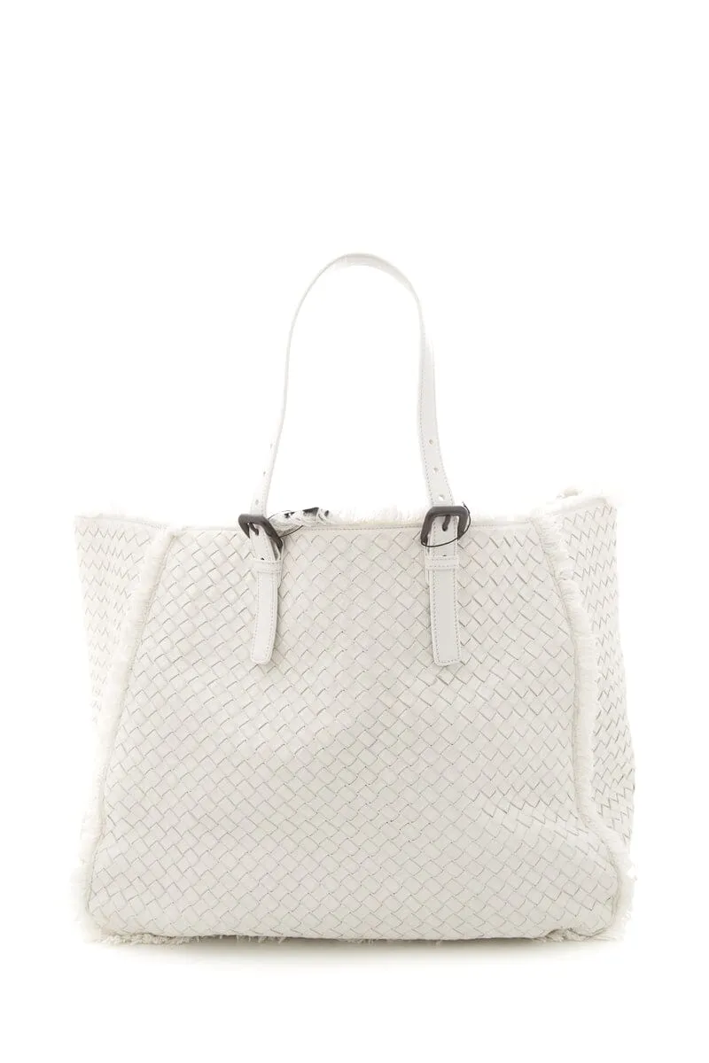 Bottega Veneta White Intrecciato Fringe Tote