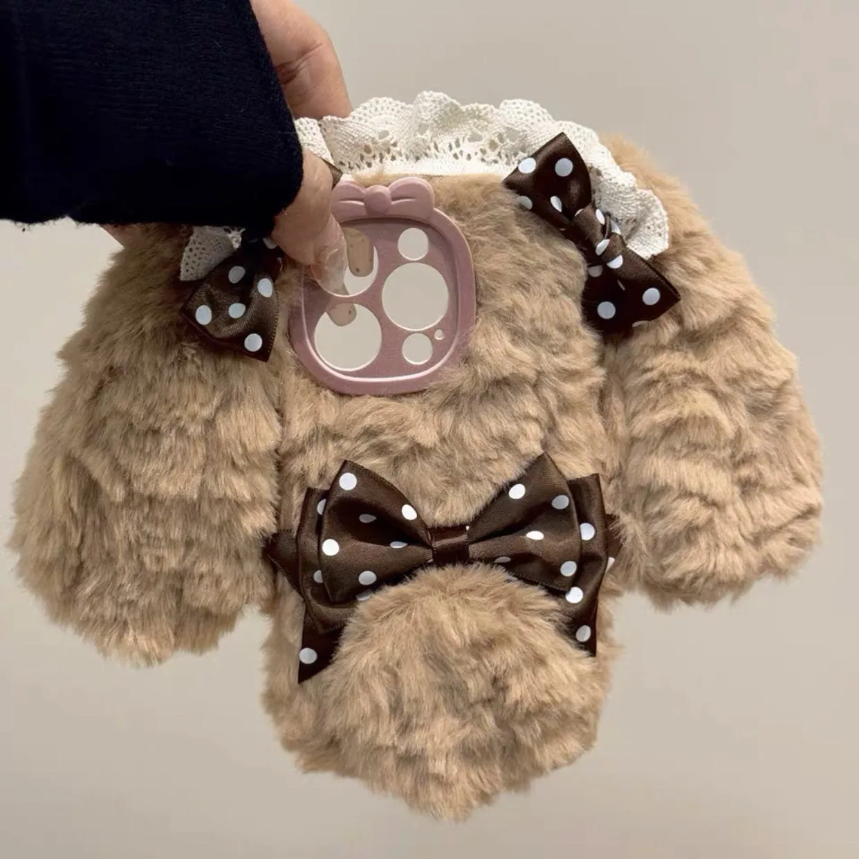 Brown Bow Plush Bunny Ear IPhone Case AD21184