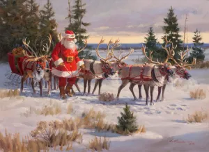 CB1027 Santa's Favorite Team Large Canvas Giclee 28" X 38" - Unframed