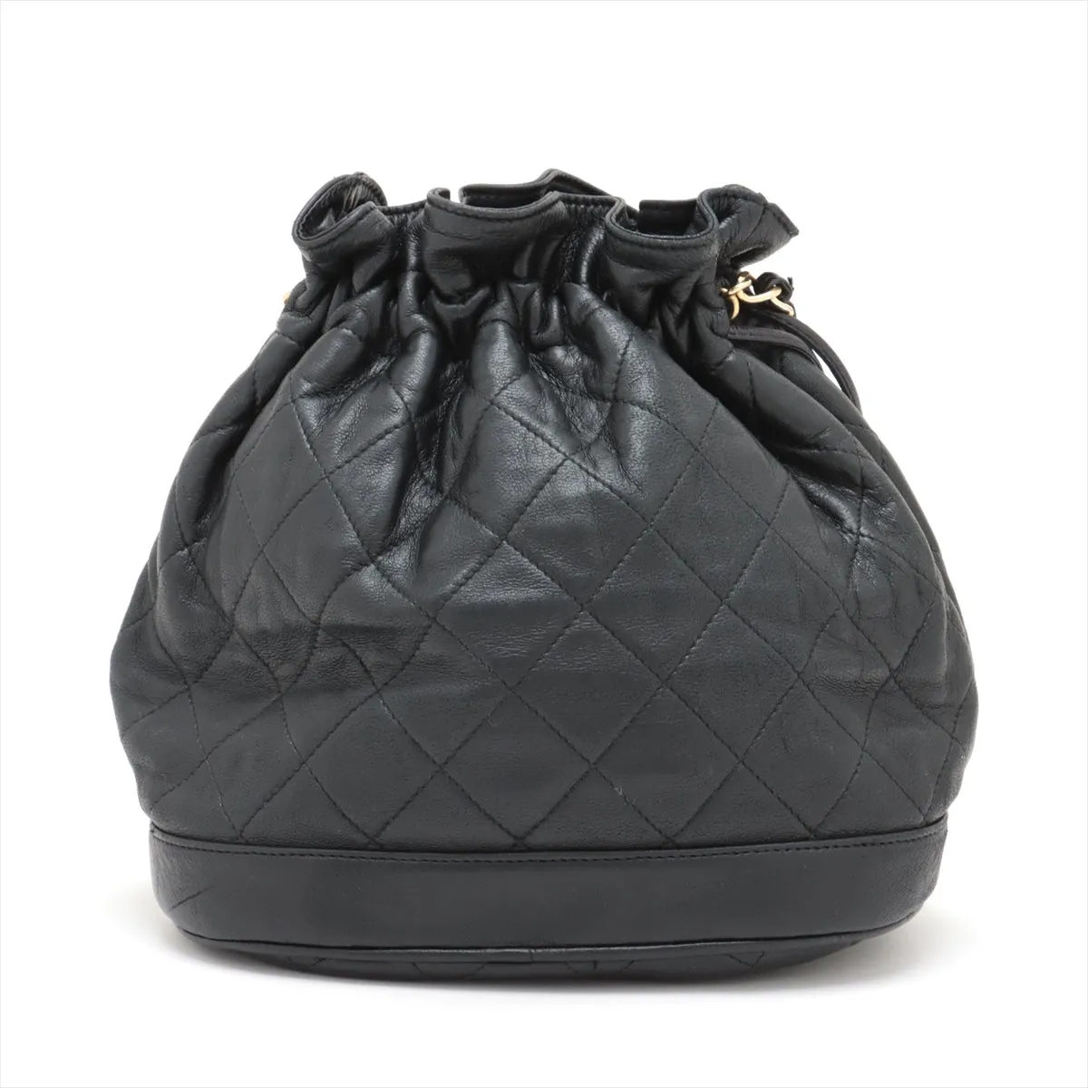 Chanel Matelasse Lambskin Drawstring Bucket Bag Black Gold Metal Fittings  #2505