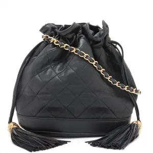 Chanel Matelasse Lambskin Drawstring Bucket Bag Black Gold Metal Fittings  #2505