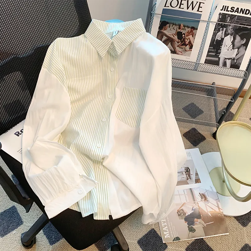 Chiffon Women Shirts OL Fall Long Sleeve Button Up Solid Ladies Shirts Loose Turn Down Collar Soft White Ladies Work Tops