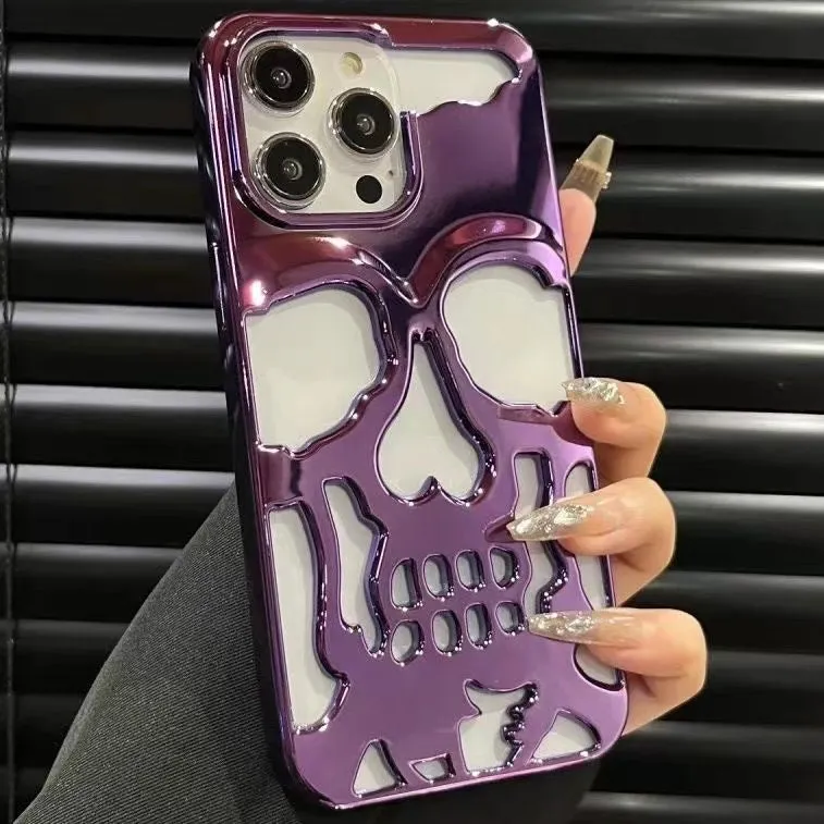 Cool Black, Silver, Gold Matte & Glossy Hollow Skull Cooling Design Protective Shockproof iPhone Case for iPhone 11 12 13 14 15 Pro Max Case