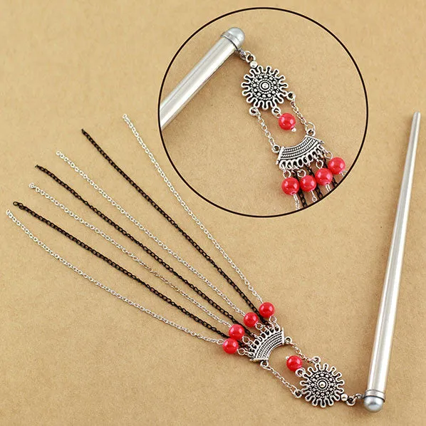 Crystalmood Hollow Stainless Steel Hair Stick w/ Tassels