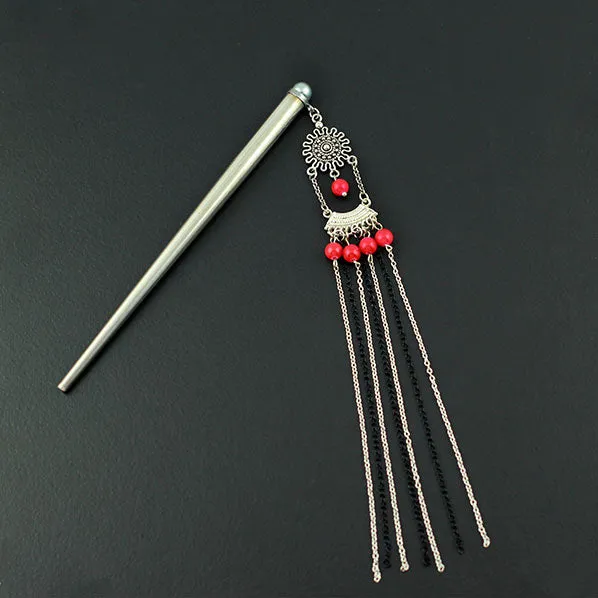 Crystalmood Hollow Stainless Steel Hair Stick w/ Tassels