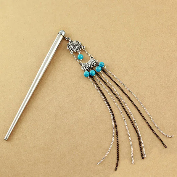 Crystalmood Hollow Stainless Steel Hair Stick w/ Tassels