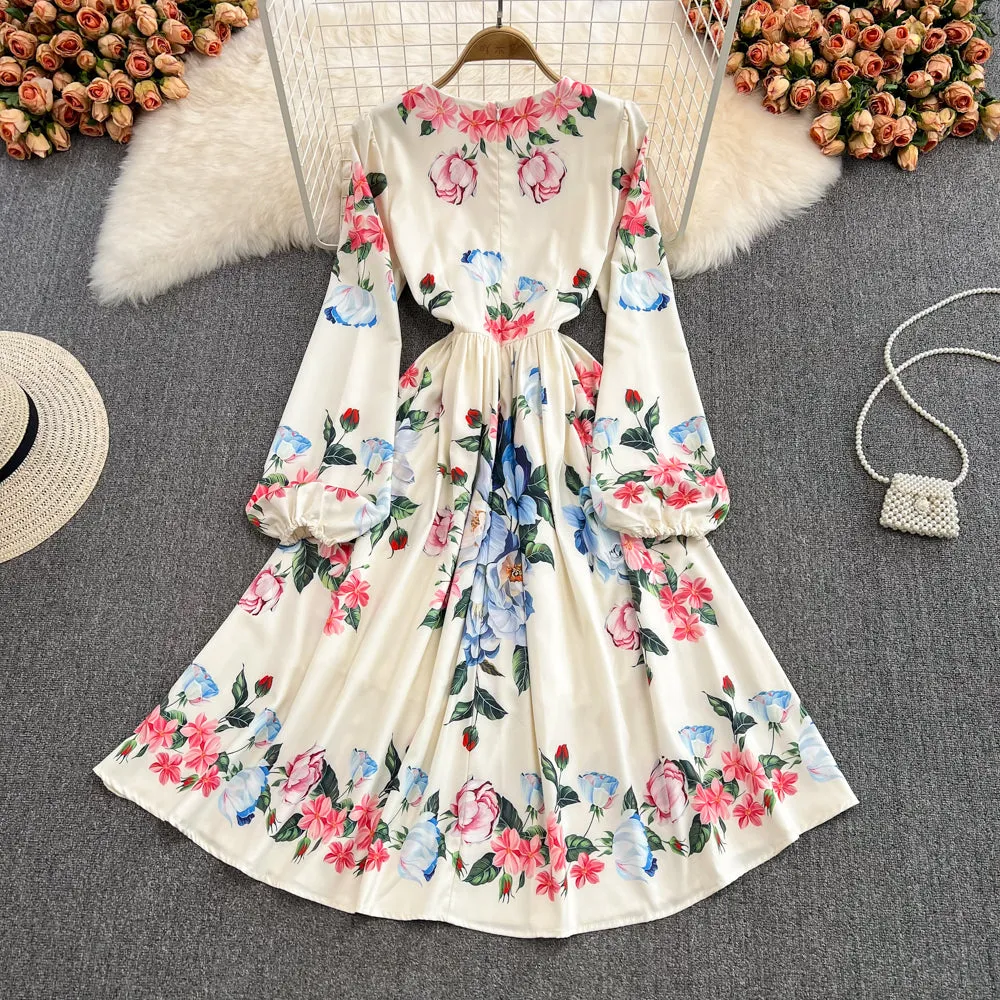 Cute A line floral long sleeve dress fashion dress     S236