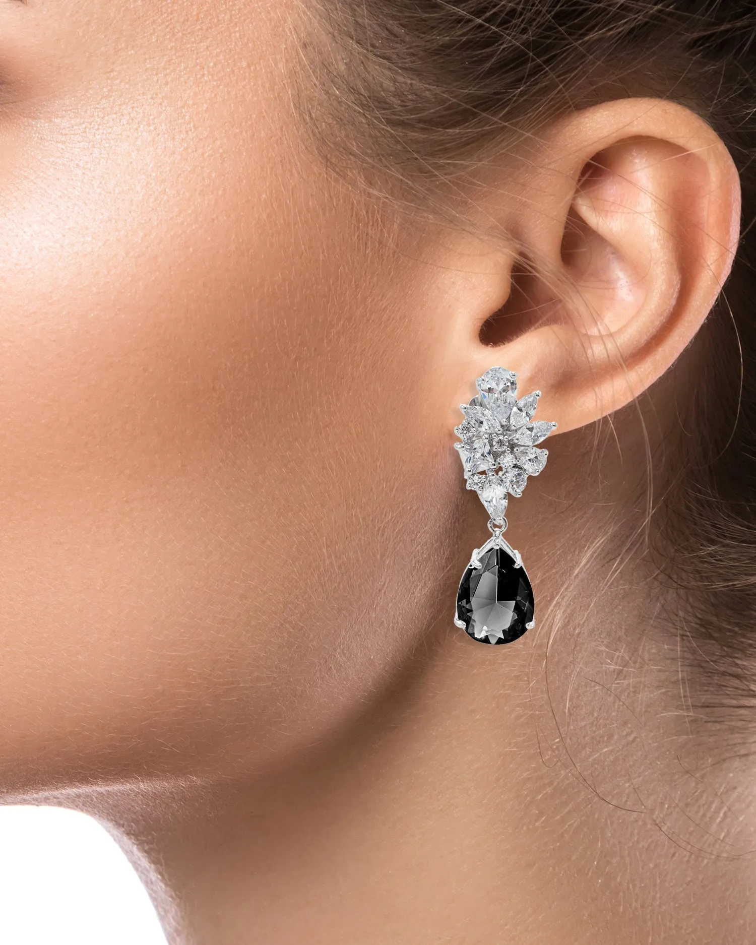 CZ Cluster Pear Drop Earring