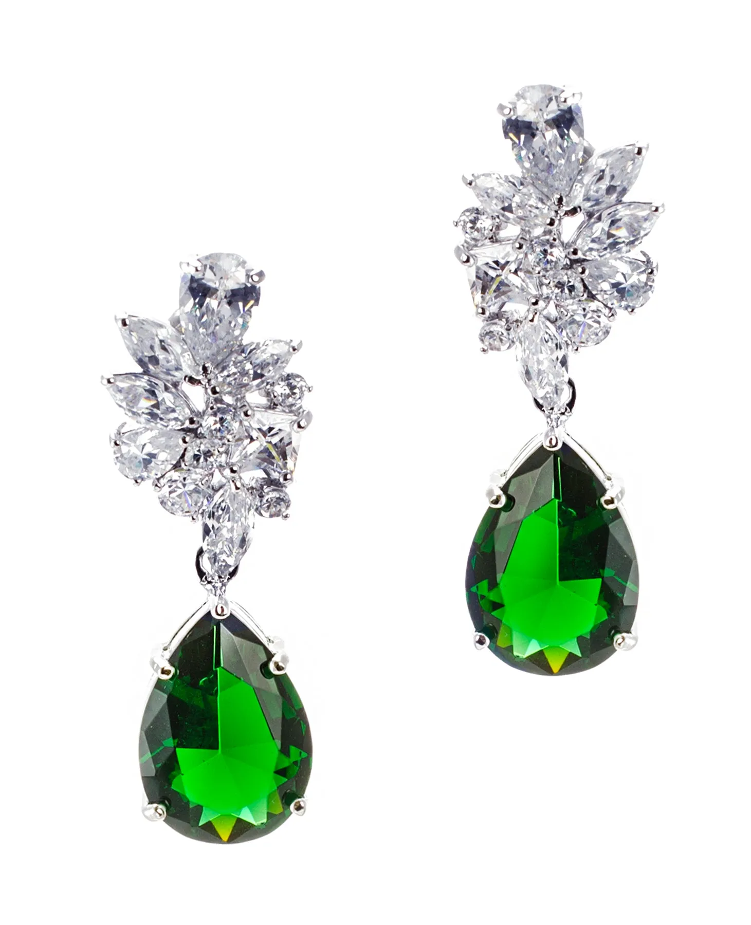 CZ Cluster Pear Drop Earring