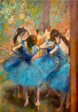 Dancers in Blue - Painted by Edgar Degas - Circa. 1895. High Quality Polyester Cotton Canvas Print. Ready to be Framed. Available in One Large Size. 70cm X 100cm. Stretched Canvas Option Available in One (1) Large Size - 70cm x 100