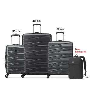 Delsey Tiphanie 55 70 82cm Hardcase 4 Double Wheel Expandable Cabin & Check-In Luggage Trolley Set Graphite   FREE Delsey Agreable Backpack