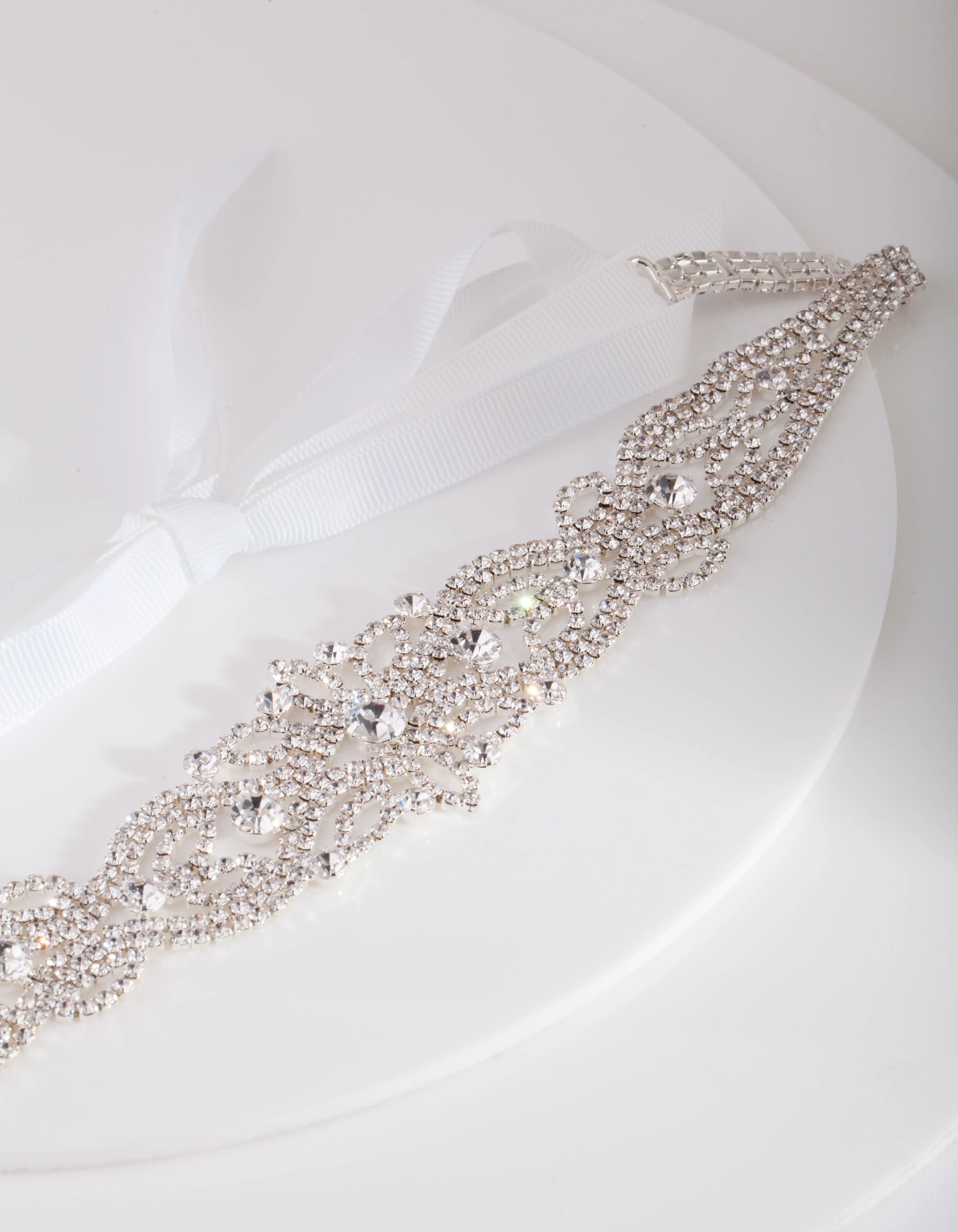 Diamante Silver White Sash Headband