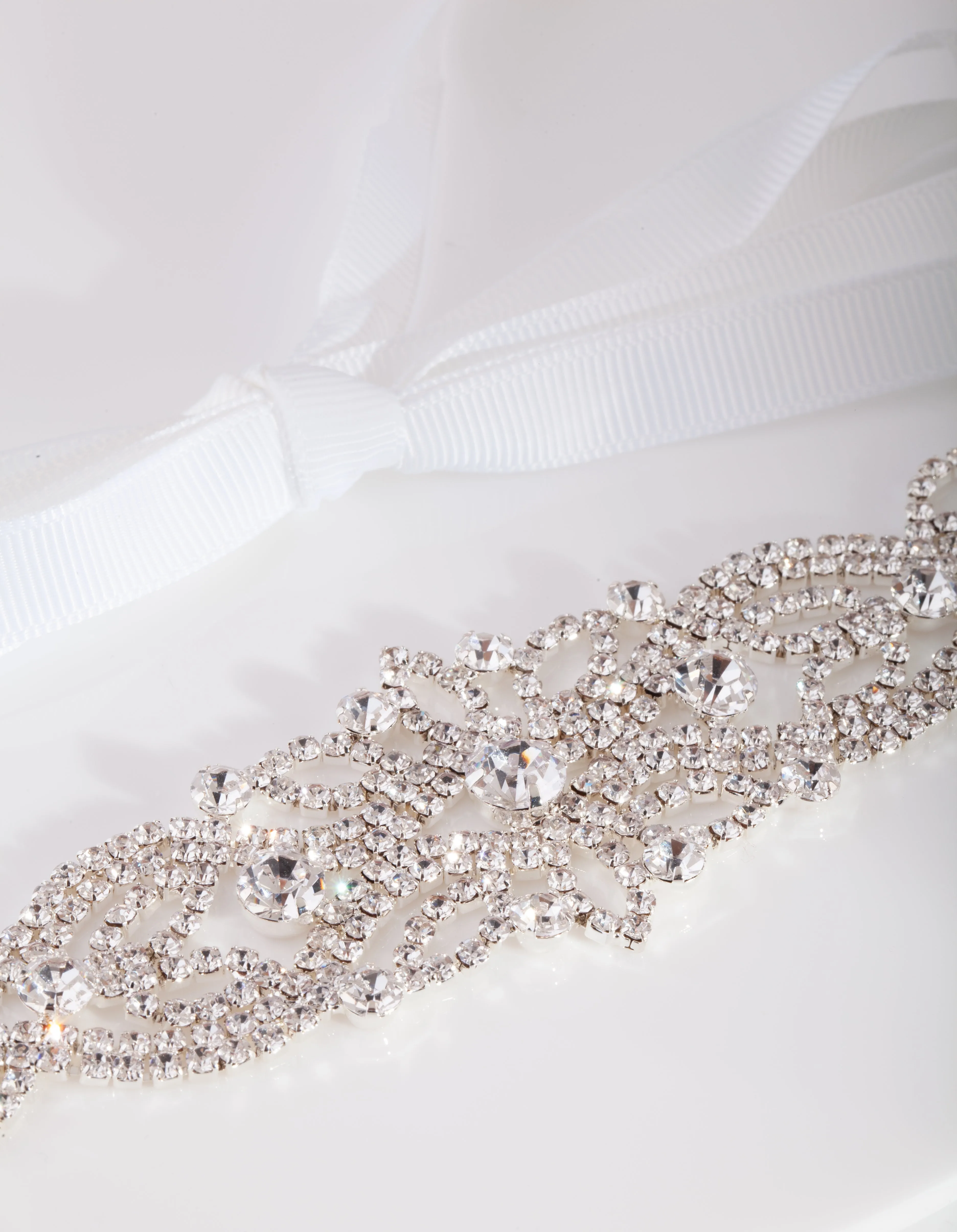 Diamante Silver White Sash Headband