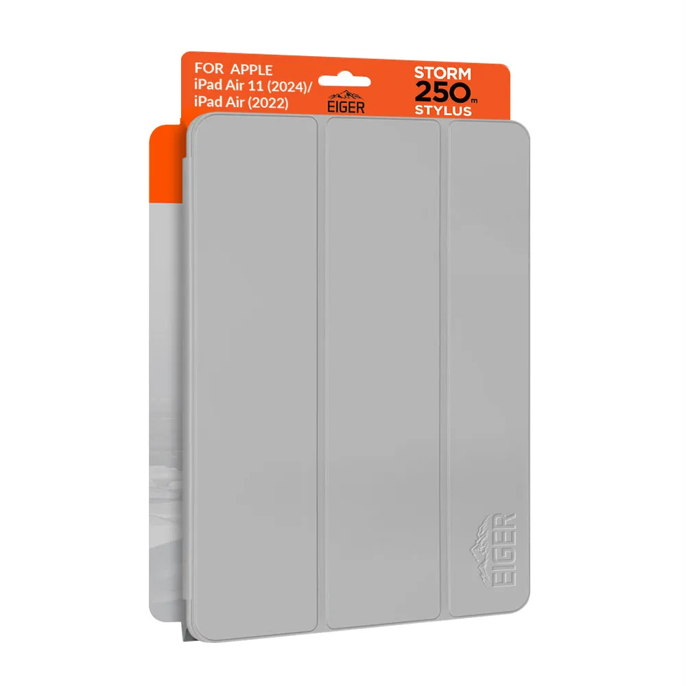 Eiger Storm 250m Stylus Case for iPad Air 11 (2024)/ Air (2022) in Light Grey in Retail Sleeve