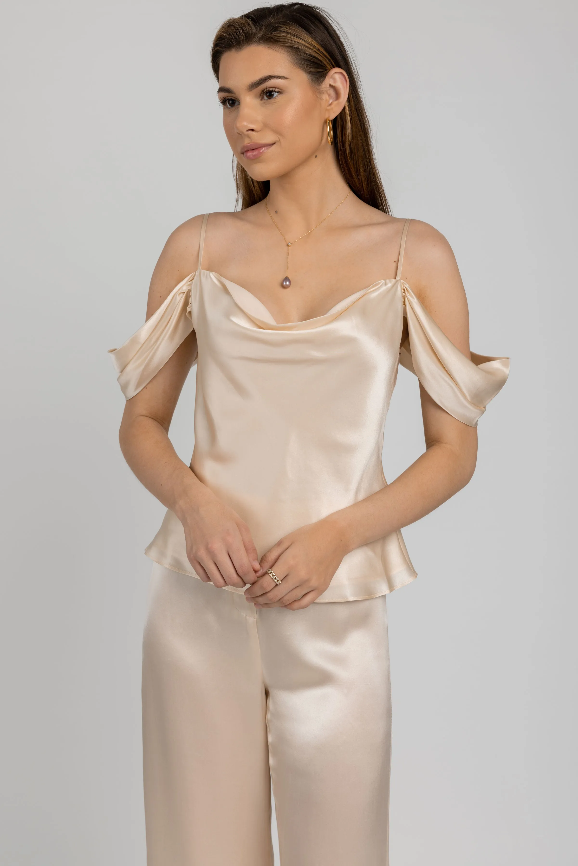 Ellington Draped Sleeve Camisole in Pearl