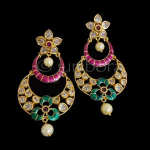 Enamel painted AD Zircon(CZ) Chandbali Earring