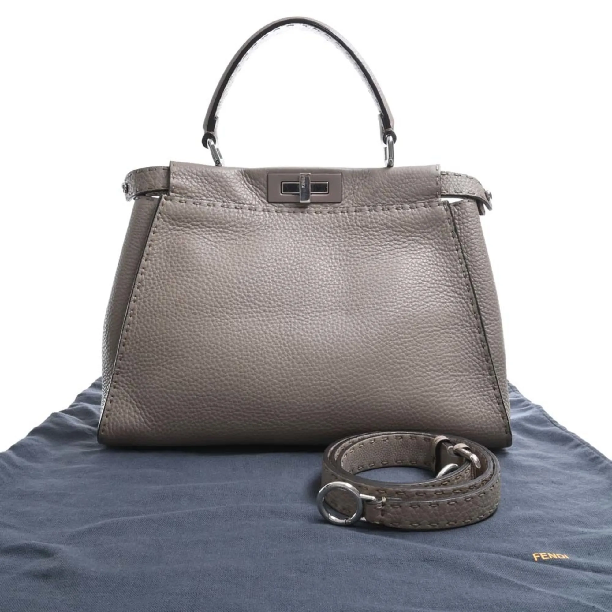 FENDI Leather Peekaboo Handbag 8BN290 Beige Ladies