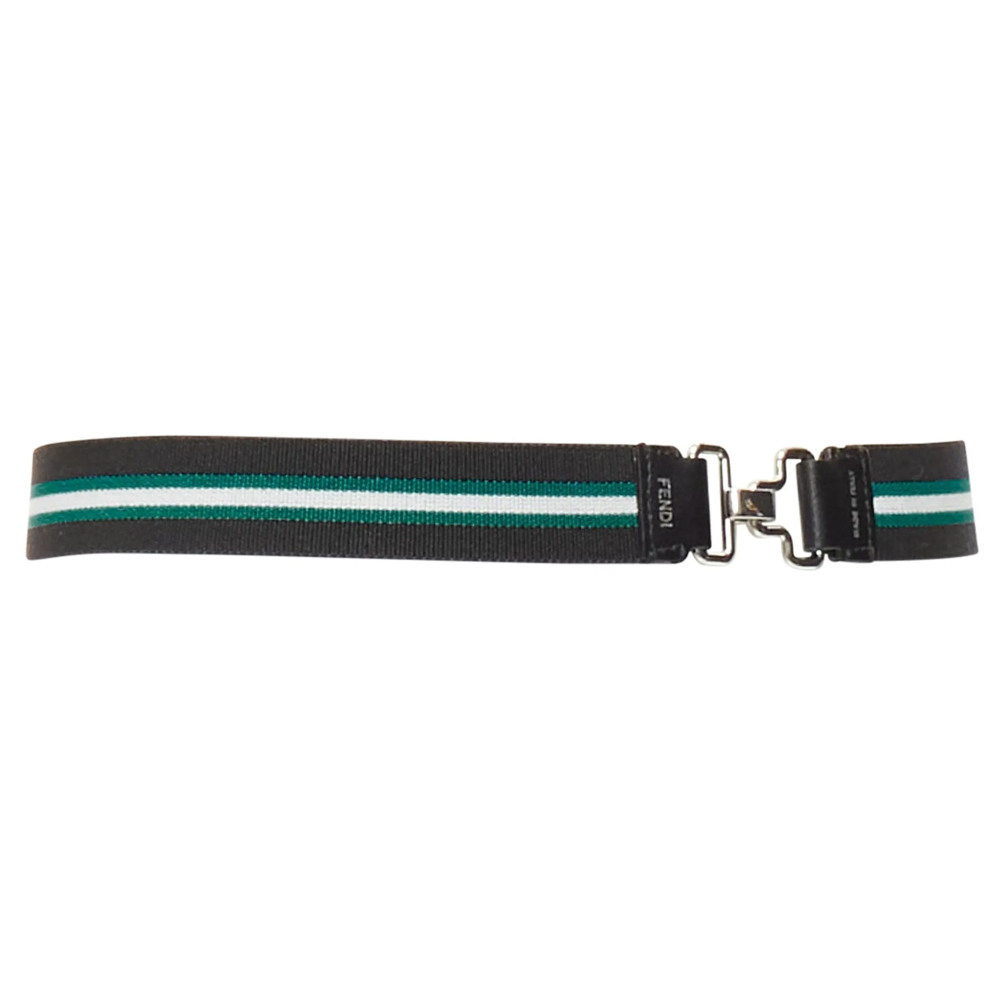 Fendi Silver Logo Stripe Stretch Fabric Leather Skinny Belt