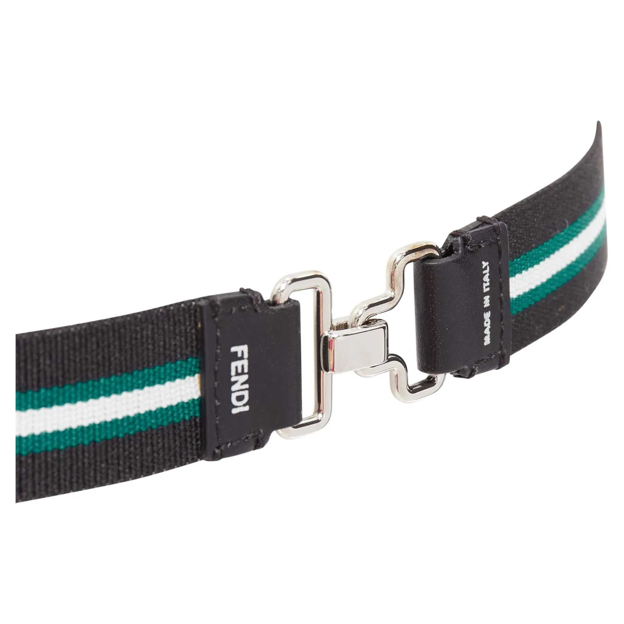 Fendi Silver Logo Stripe Stretch Fabric Leather Skinny Belt