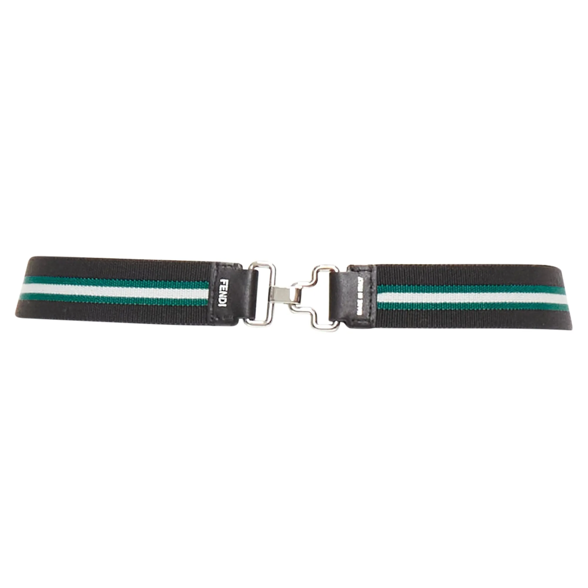 Fendi Silver Logo Stripe Stretch Fabric Leather Skinny Belt