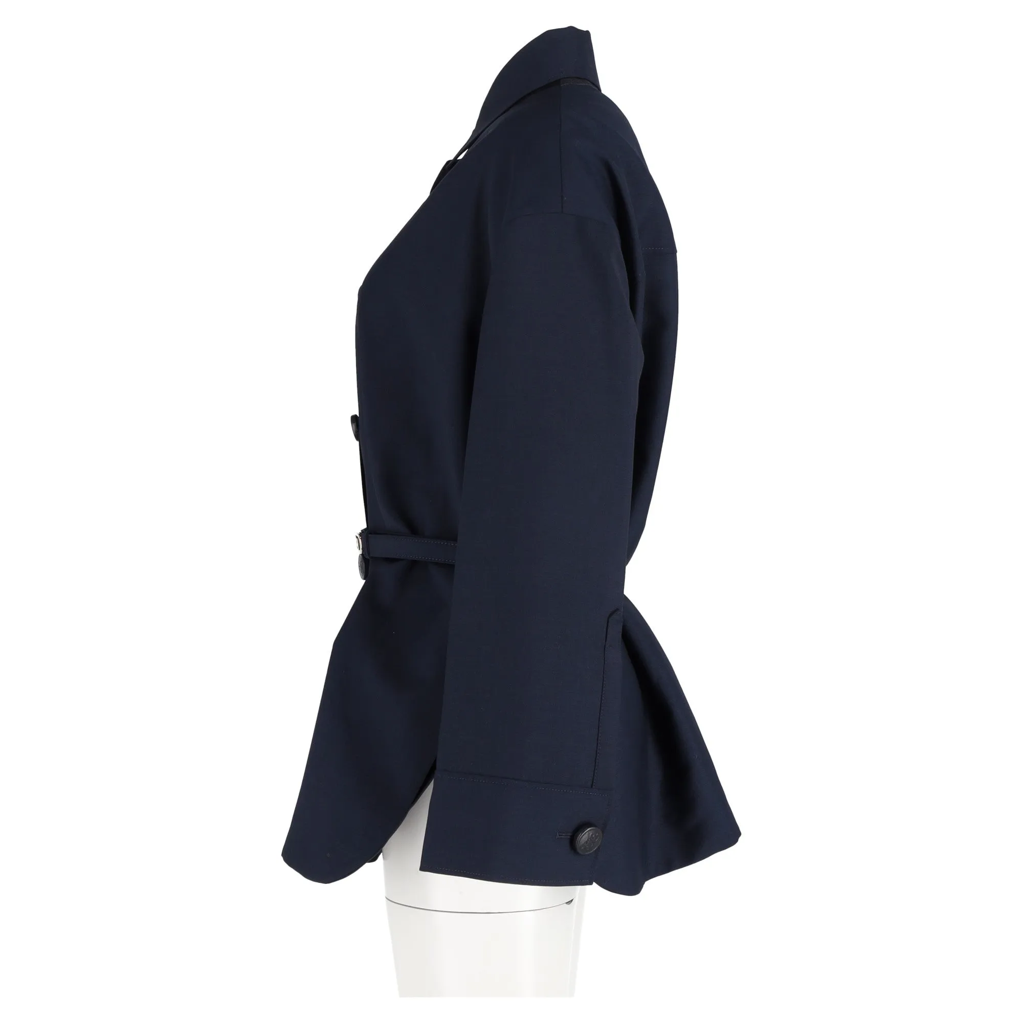 Fendi Woven Oversized Jacket with FF Belt in Navy Blue Wool