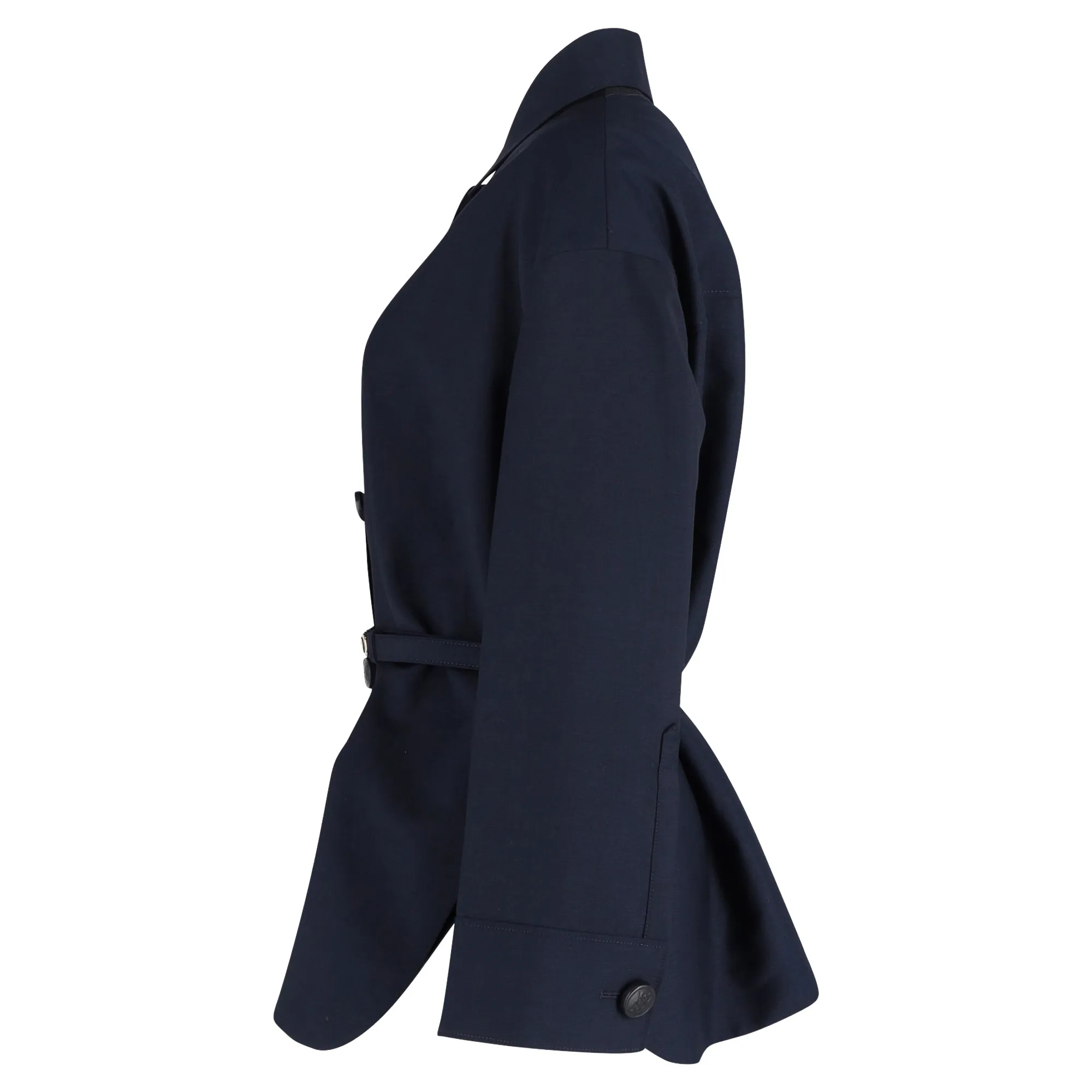 Fendi Woven Oversized Jacket with FF Belt in Navy Blue Wool