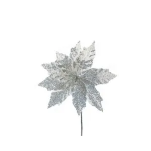 Festive 65cm Silver Glitter Poinsettia Stem