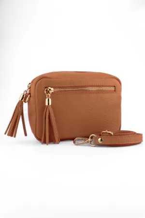 Fleur Italian Leather Crossbody Bag - Tan, Pebbled