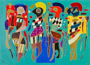 Four Figures on Three Squares - Painted by Wassily Kandinsky - Circa. 1943. High Quality Polyester Cotton Canvas Print. Ready to be Framed. Available in Two Sizes - 40cm X 60cm & 70cm x 100cm.