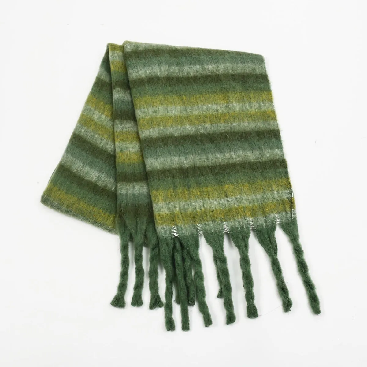 Fringe Contrast Striped Polyester Scarf