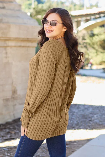 Full Size Ribbed Round Neck Long Sleeve Knit Top