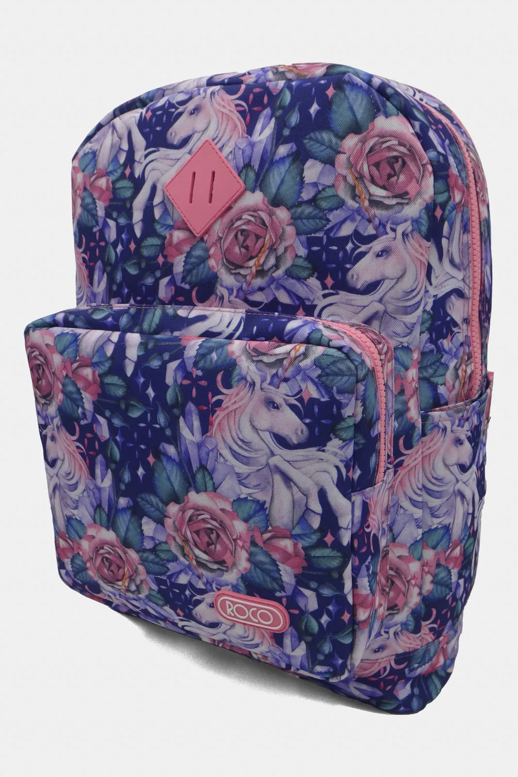 Girls Pink And Blue Printed Roco Backpack With Pencil Case (17 Inch)