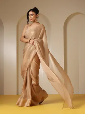 Glamorous Gold Organza Saree with Embroidered Blouse Fabric