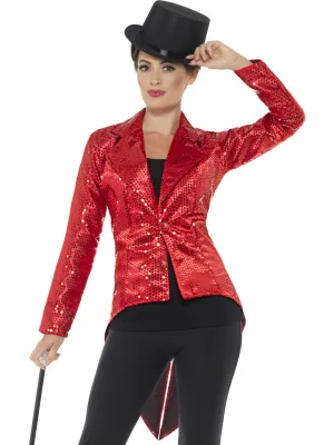 Glamorous Red Sequin Tailcoat Jacket for Ladies