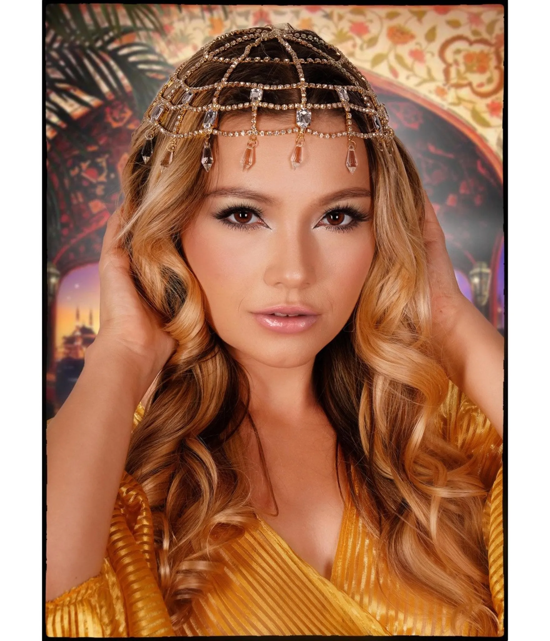 Gold & Clear Rhinestone Cap Headpiece