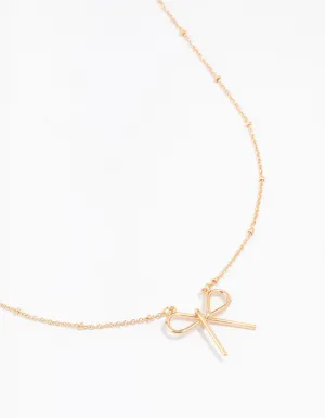 Gold Ball Chain Bow Necklace