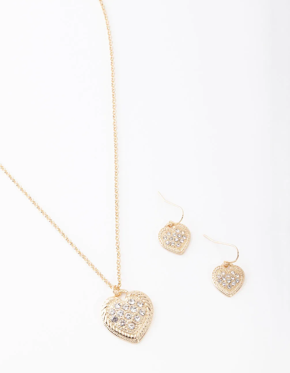 Gold Diamante Heart Necklace & Earring Set