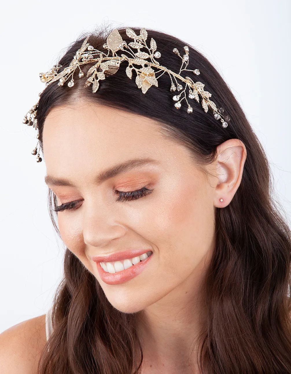 Gold Floral Leaf Wire Headband