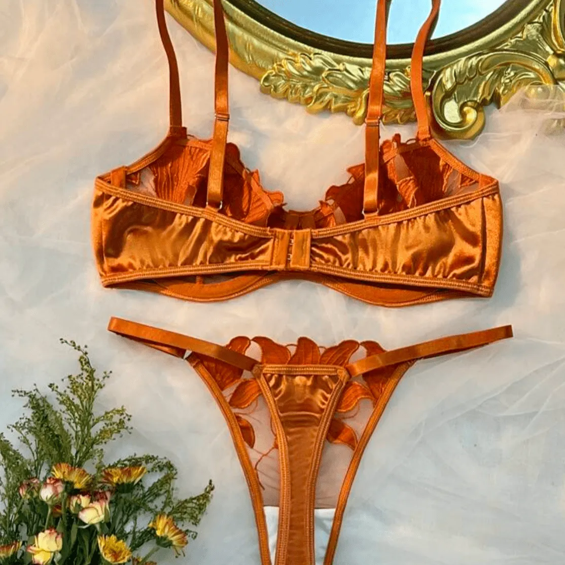 Gold Lingerie Set Silk Embroidery