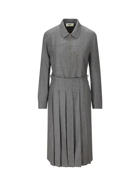 GRAY MARENGO ZIP ML DRESS