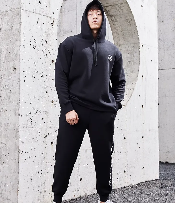 GYM BUDDY DUMBBELL PRINT HOODED SWEATSHIRT WITH SWEATPANTS