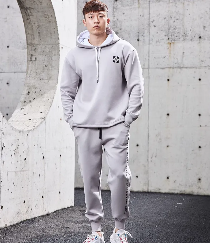 GYM BUDDY DUMBBELL PRINT HOODED SWEATSHIRT WITH SWEATPANTS