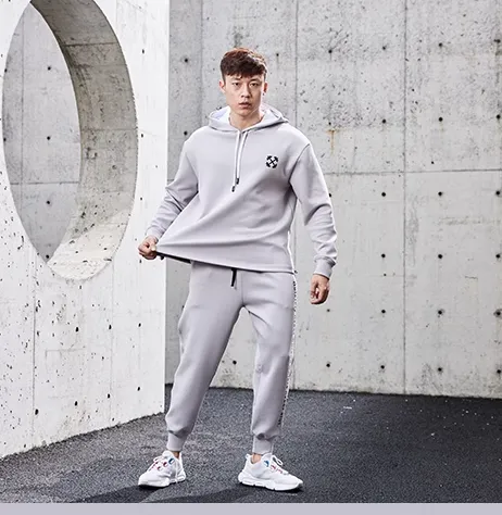 GYM BUDDY DUMBBELL PRINT HOODED SWEATSHIRT WITH SWEATPANTS