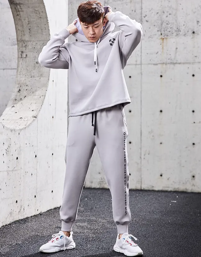 GYM BUDDY DUMBBELL PRINT HOODED SWEATSHIRT WITH SWEATPANTS